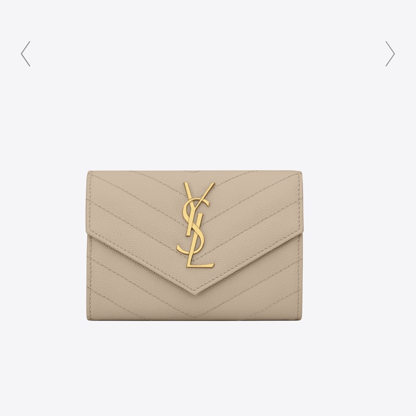 Yves Saint Laurent Beige Quilted Leather Wallet With Gold Ysl Logo